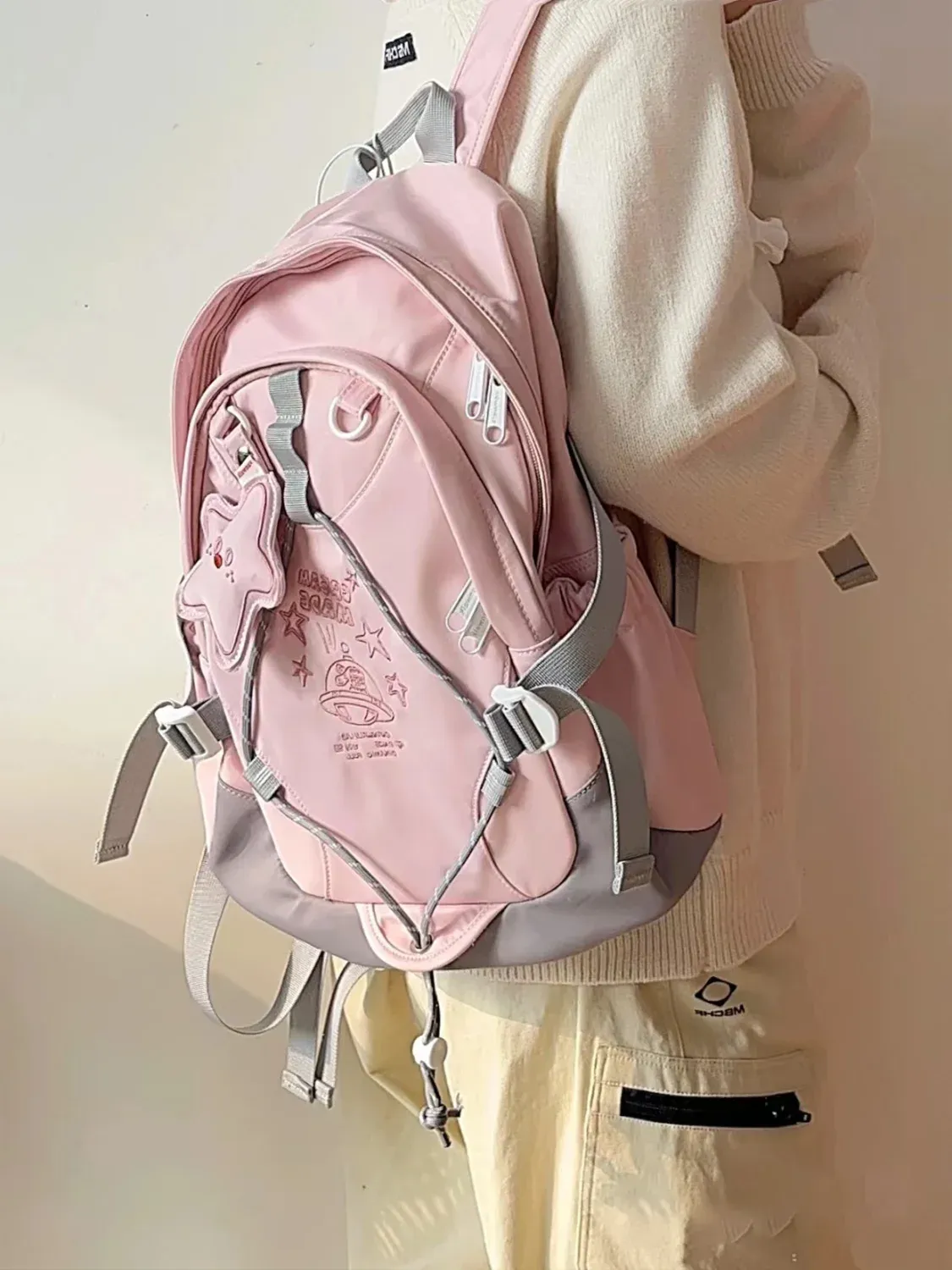 UAKISS  -  Fashion Star Pendant Aesthetic Student Schoolbag Korean Y2k Waterproof High Capacity Backpacks All Match Mochilas Para Mujer