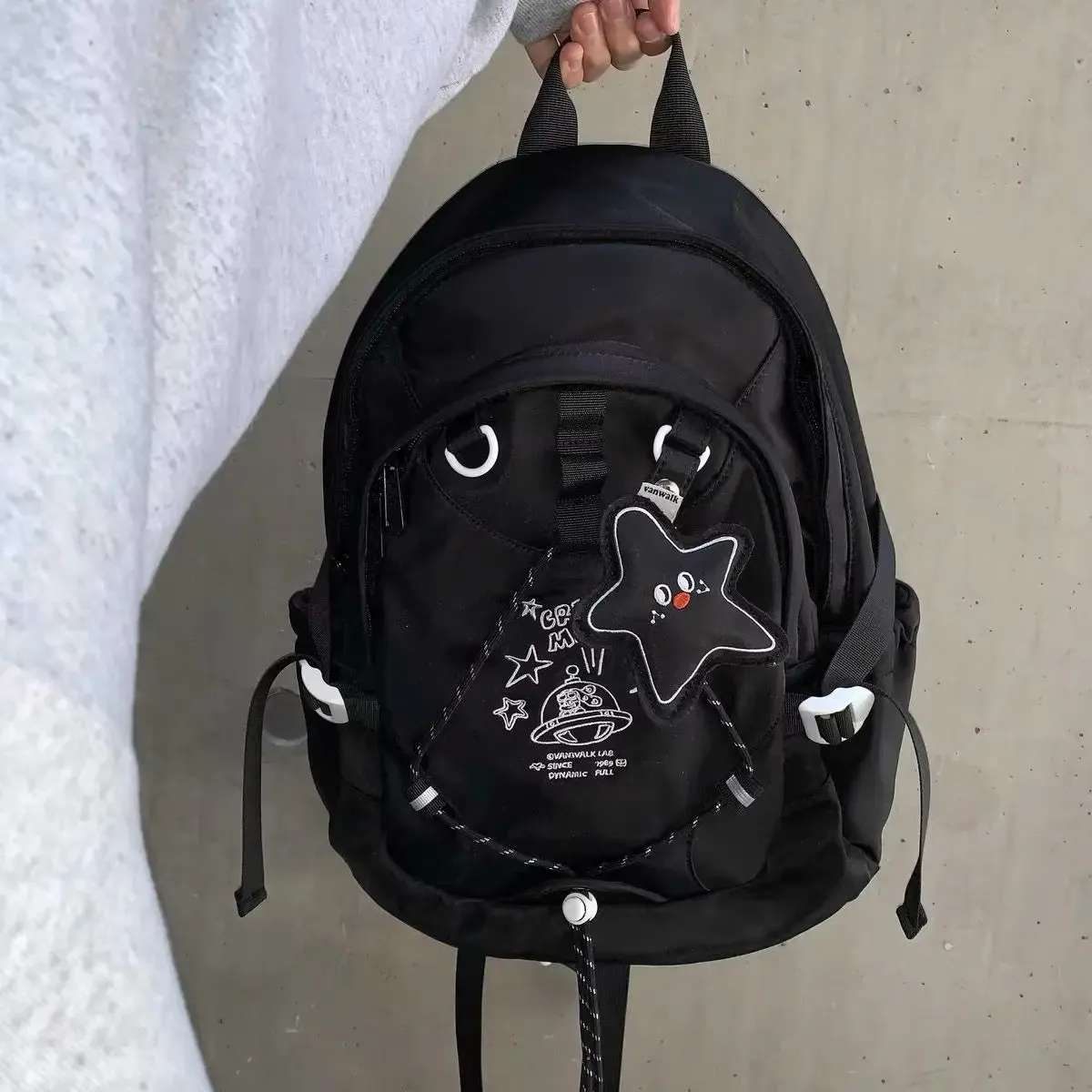 UAKISS  -  Fashion Star Pendant Aesthetic Student Schoolbag Korean Y2k Waterproof High Capacity Backpacks All Match Mochilas Para Mujer