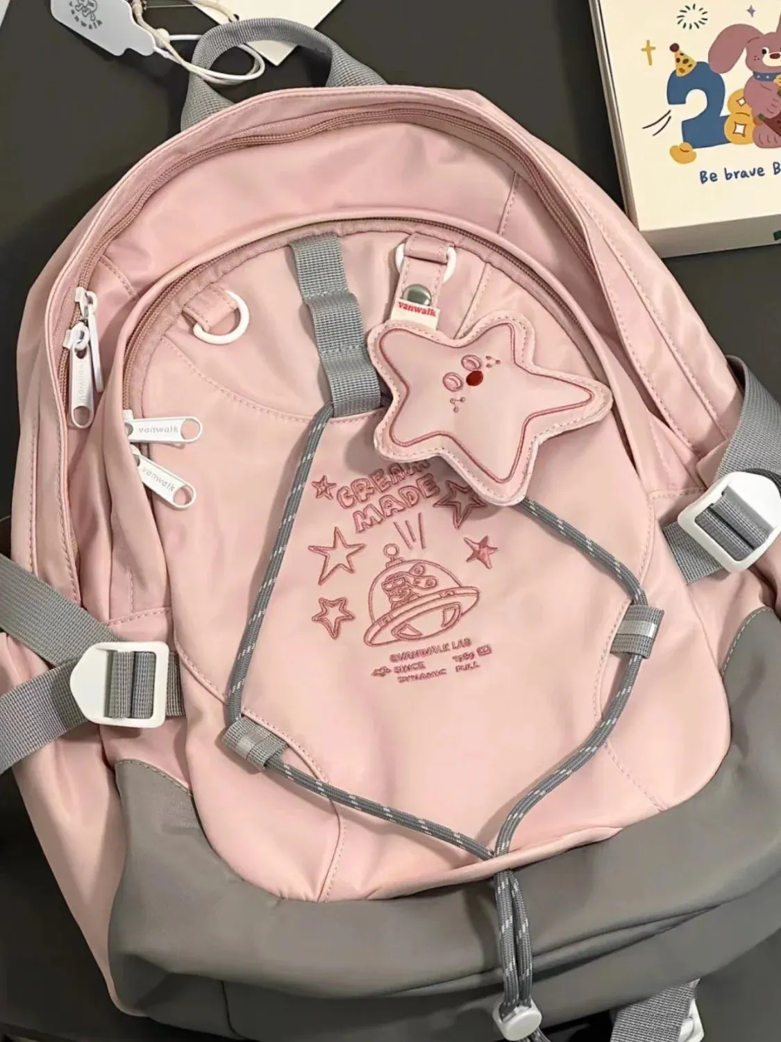 UAKISS  -  Fashion Star Pendant Aesthetic Student Schoolbag Korean Y2k Waterproof High Capacity Backpacks All Match Mochilas Para Mujer