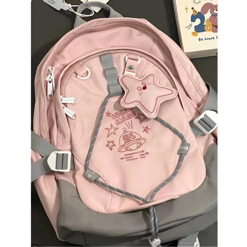 UAKISS  -  Fashion Star Pendant Aesthetic Student Schoolbag Korean Y2k Waterproof High Capacity Backpacks All Match Mochilas Para Mujer