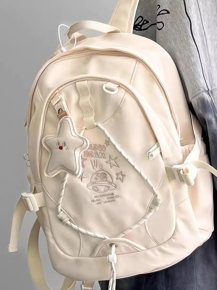 UAKISS  -  Fashion Star Pendant Aesthetic Student Schoolbag Korean Y2k Waterproof High Capacity Backpacks All Match Mochilas Para Mujer