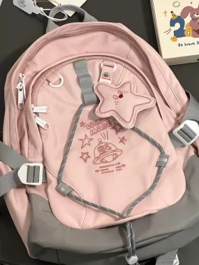 UAKISS  -  Fashion Star Pendant Aesthetic Student Schoolbag Korean Y2k Waterproof High Capacity Backpacks All Match Mochilas Para Mujer