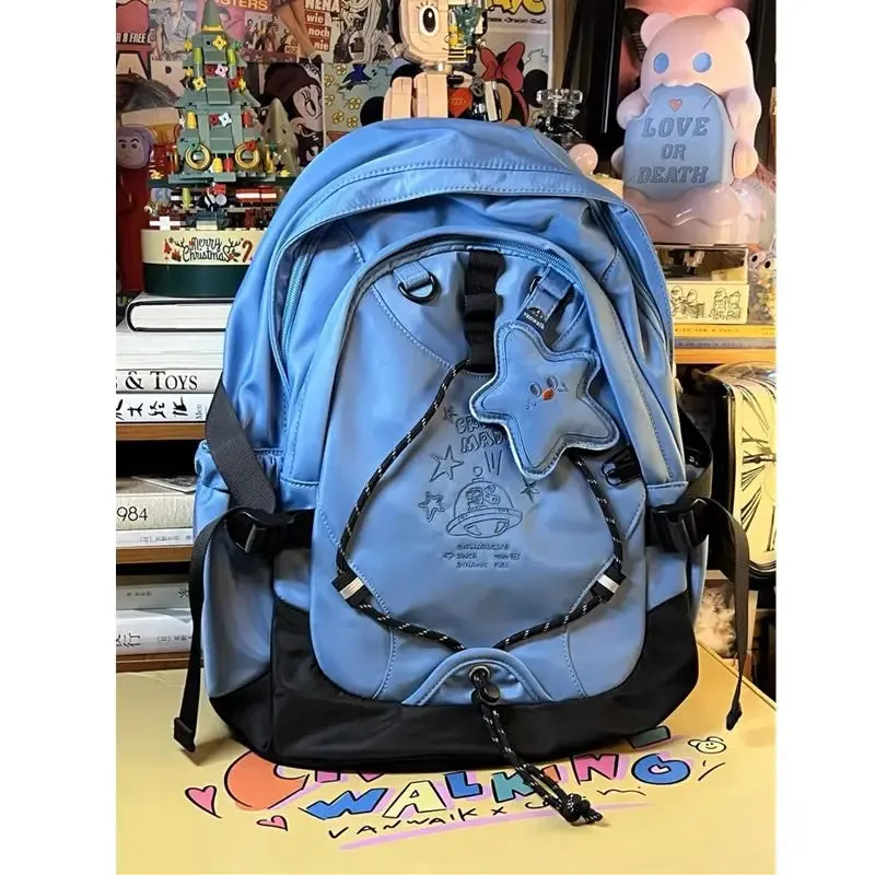 UAKISS  -  Fashion Star Pendant Aesthetic Student Schoolbag Korean Y2k Waterproof High Capacity Backpacks All Match Mochilas Para Mujer