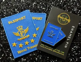 World Traveler Embroidered Patch & Enamel Pin 2-pc Passport Set, Iron on Patch and Lapel Pin, Gift Set for Travelers