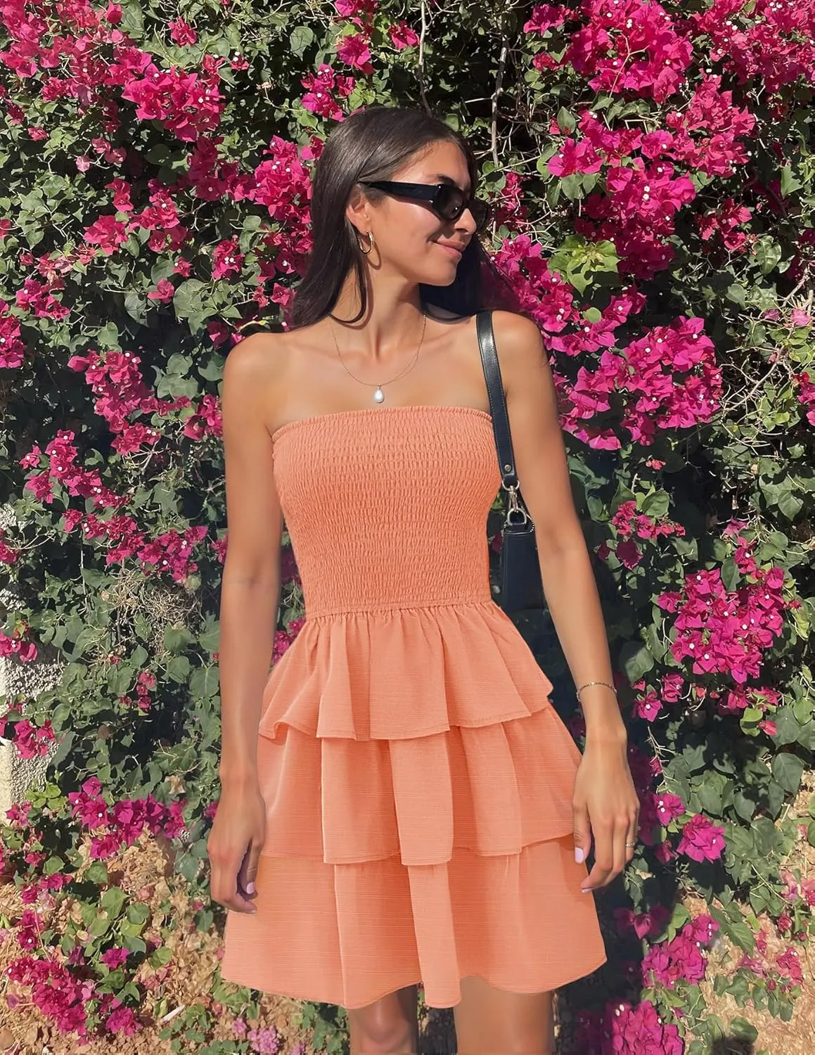ZESICA Women's Summer Strapless Smocked Tube Dress 2025 Off Shoulder Ruffle Tiered Flowy Beach Boho Mini Sundress