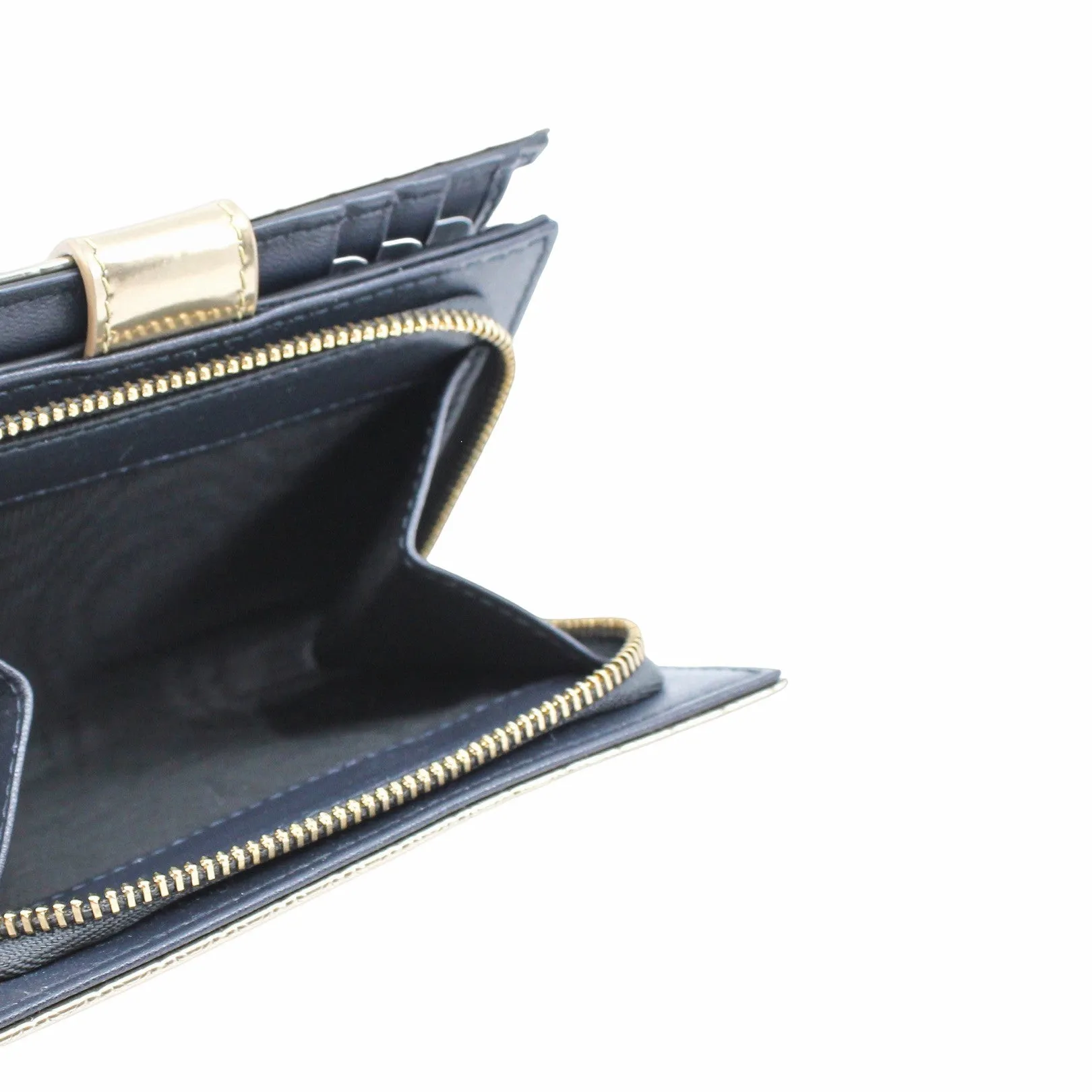 zip  compact wallet  gold patent